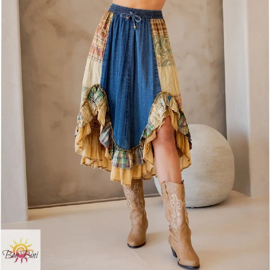 YT Western Boho Midi Skirt