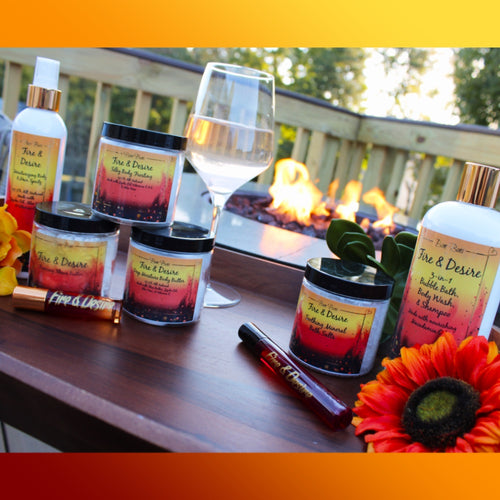 Whole collection of Fire & Desire bath & body products.
