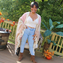 Load image into Gallery viewer, Cream, light pink, & light brown color blocked & striped, soft sweater textured kimono.