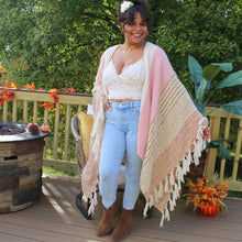 Load image into Gallery viewer, Side view showing tassels on hem on kimono.