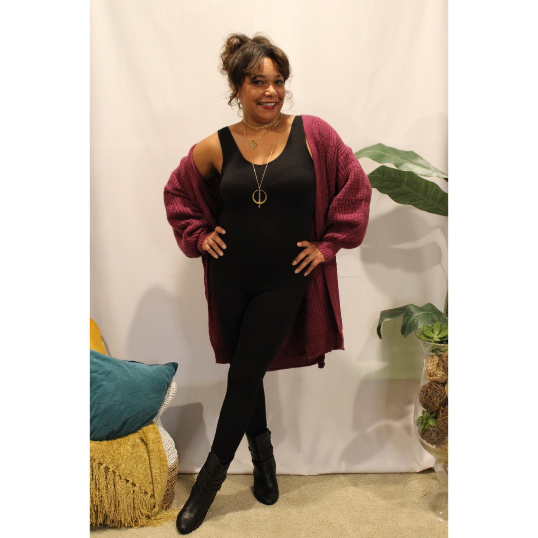 Plum Pointelle Knit Cardigan