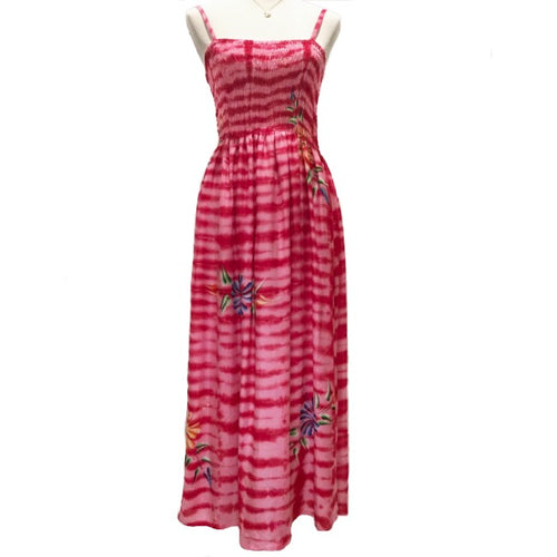 Hot Pink and Pink Striped Tie-Dye Mid-Length Straight Hem Dress With Hand-painted Floral Pattern