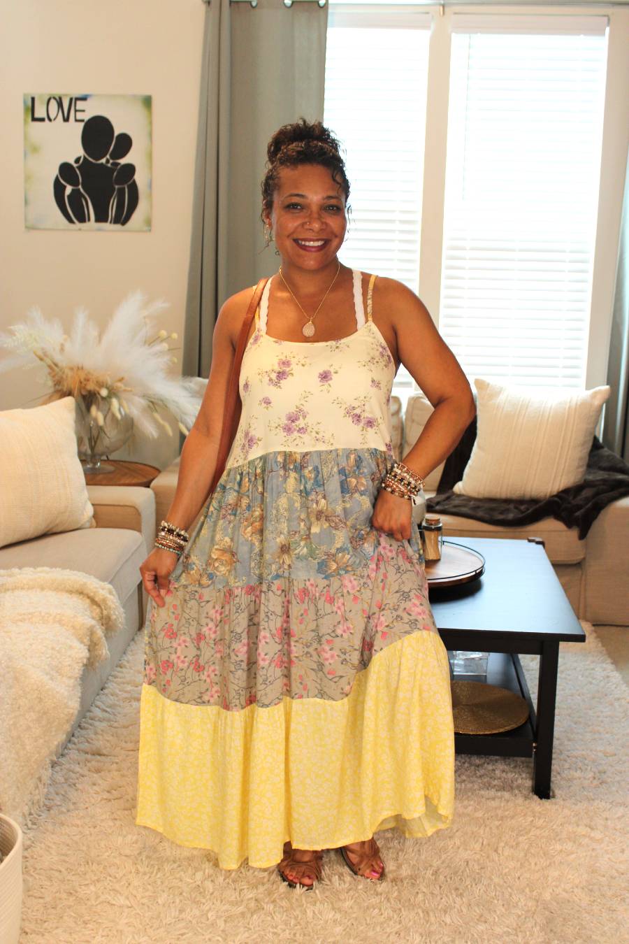 White, light blue, and light yellow "BB Pastel Sun & Ocean Shores Dress".