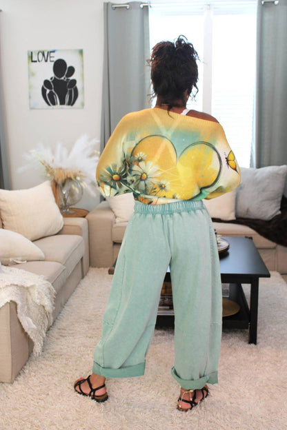 Soft Sage Clouds Barrel Pants