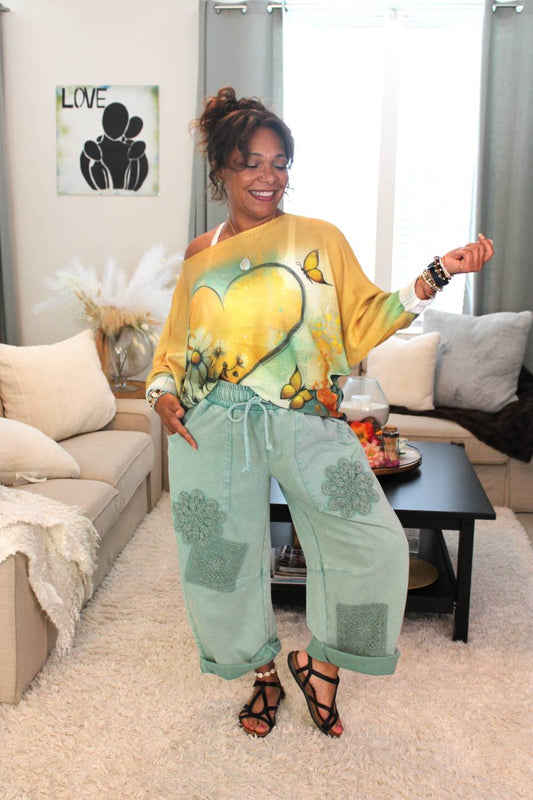 Soft Sage Clouds Barrel Pants