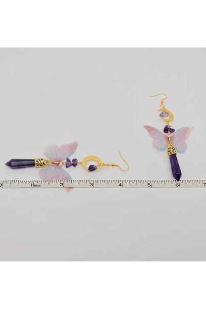 Amethyst Moon Butterfly Dangle Earrings