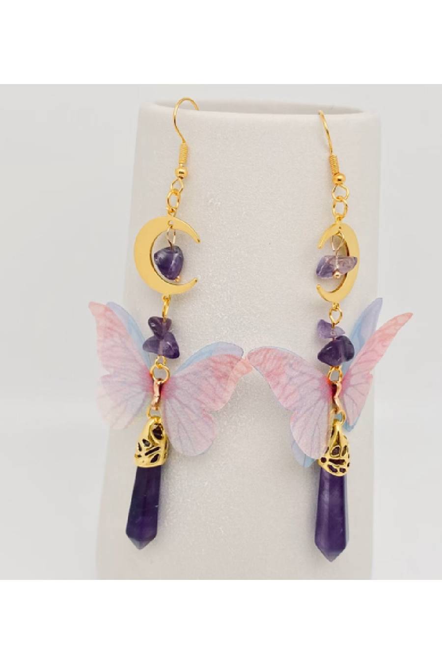 Amethyst Moon Butterfly Dangle Earrings