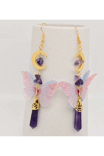 Amethyst Moon Butterfly Dangle Earrings