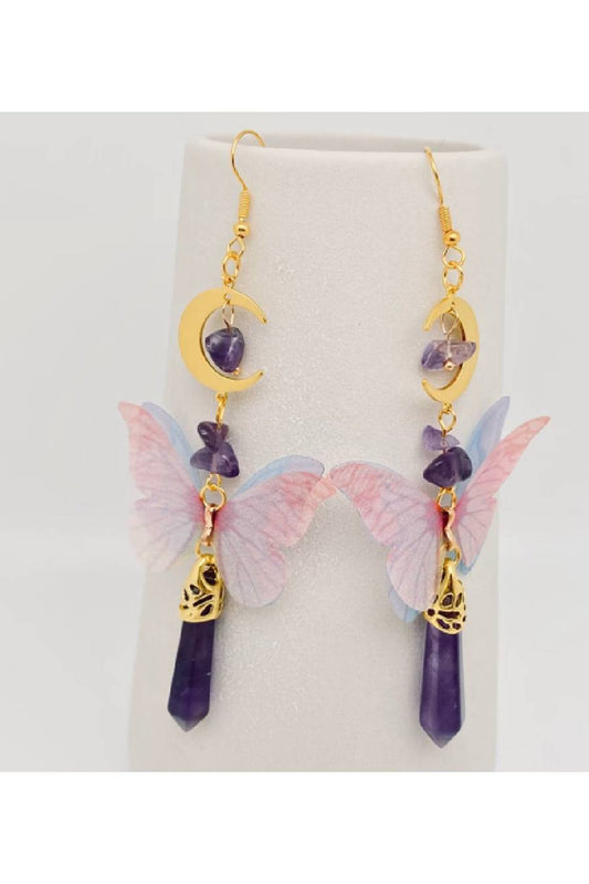 Amethyst Moon Butterfly Dangle Earrings