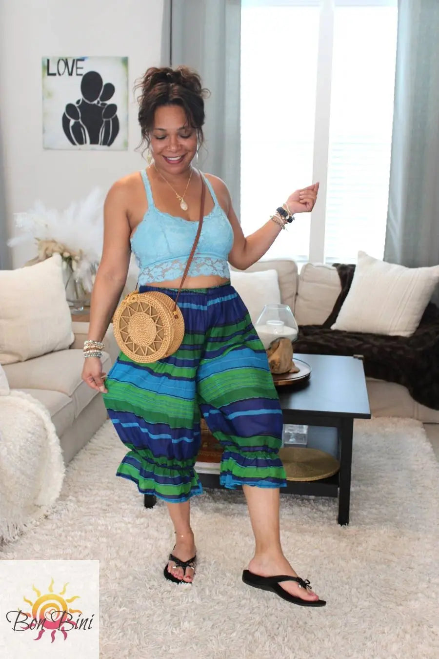 BB Blue & Green Agate Midi Capri Bloomer Shorts