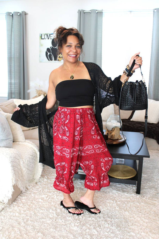 BB Jewel Red Hippie Bandana Midi Capri Bloomer Shorts