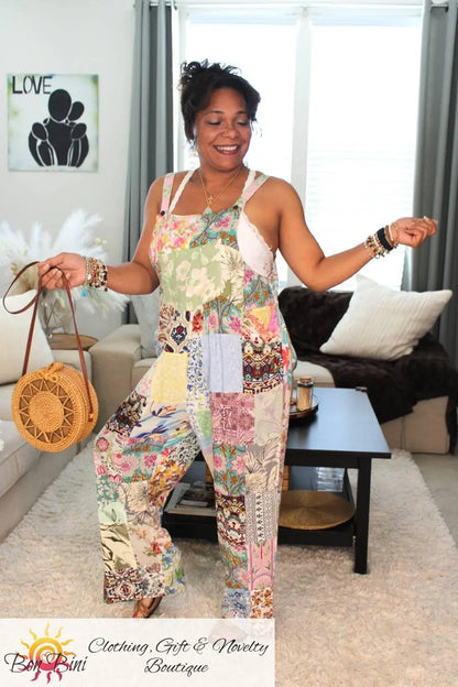 BB Mosaic Island Art Boho Patchwork Overalls