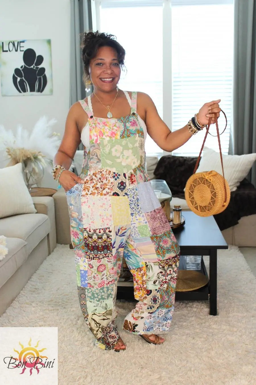 BB Mosaic Island Art Boho Patchwork Overalls
