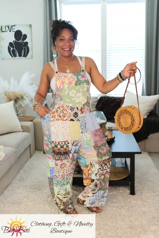 BB Mosaic Island Art Boho Patchwork Overalls
