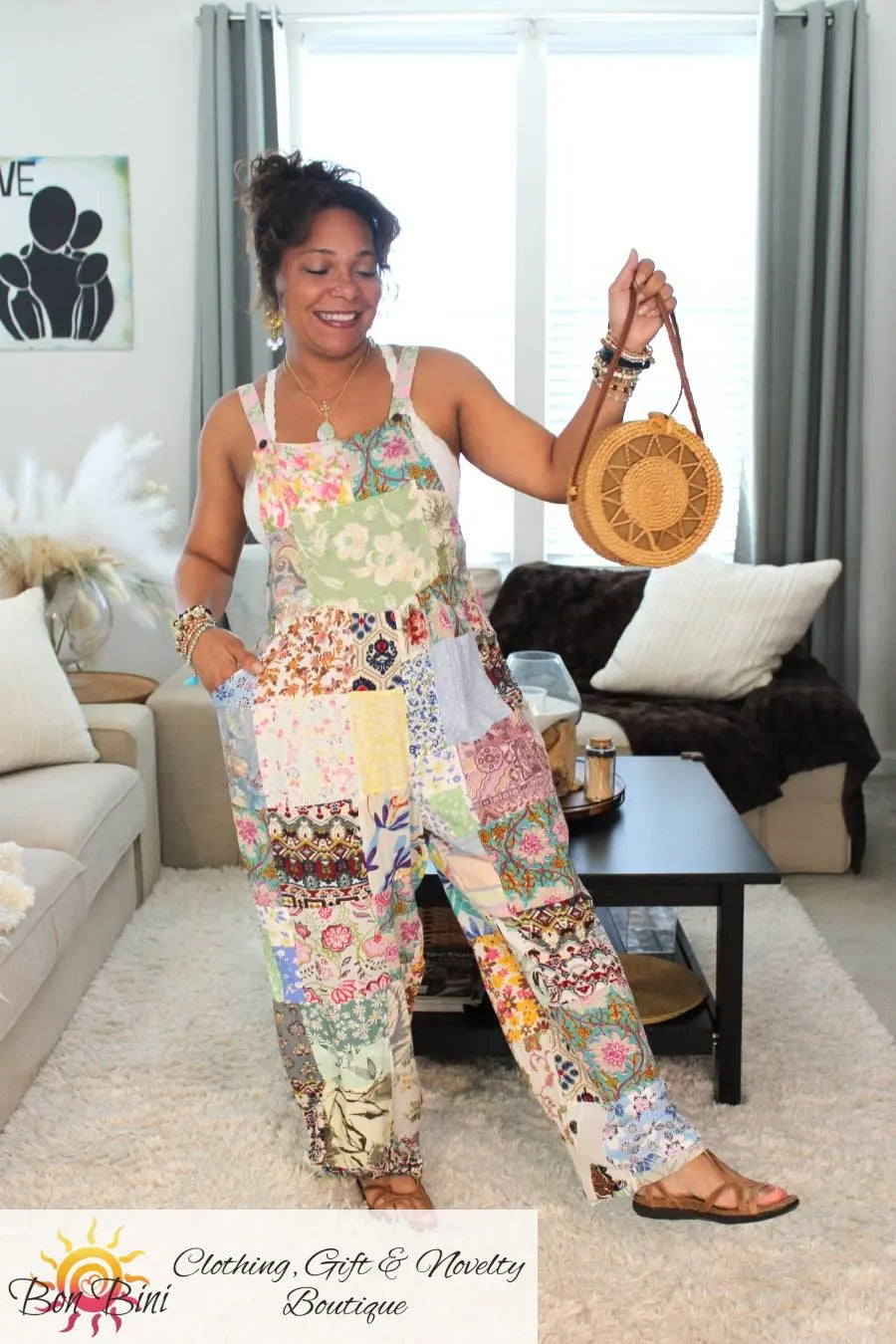 BB Mosaic Island Art Boho Patchwork Overalls