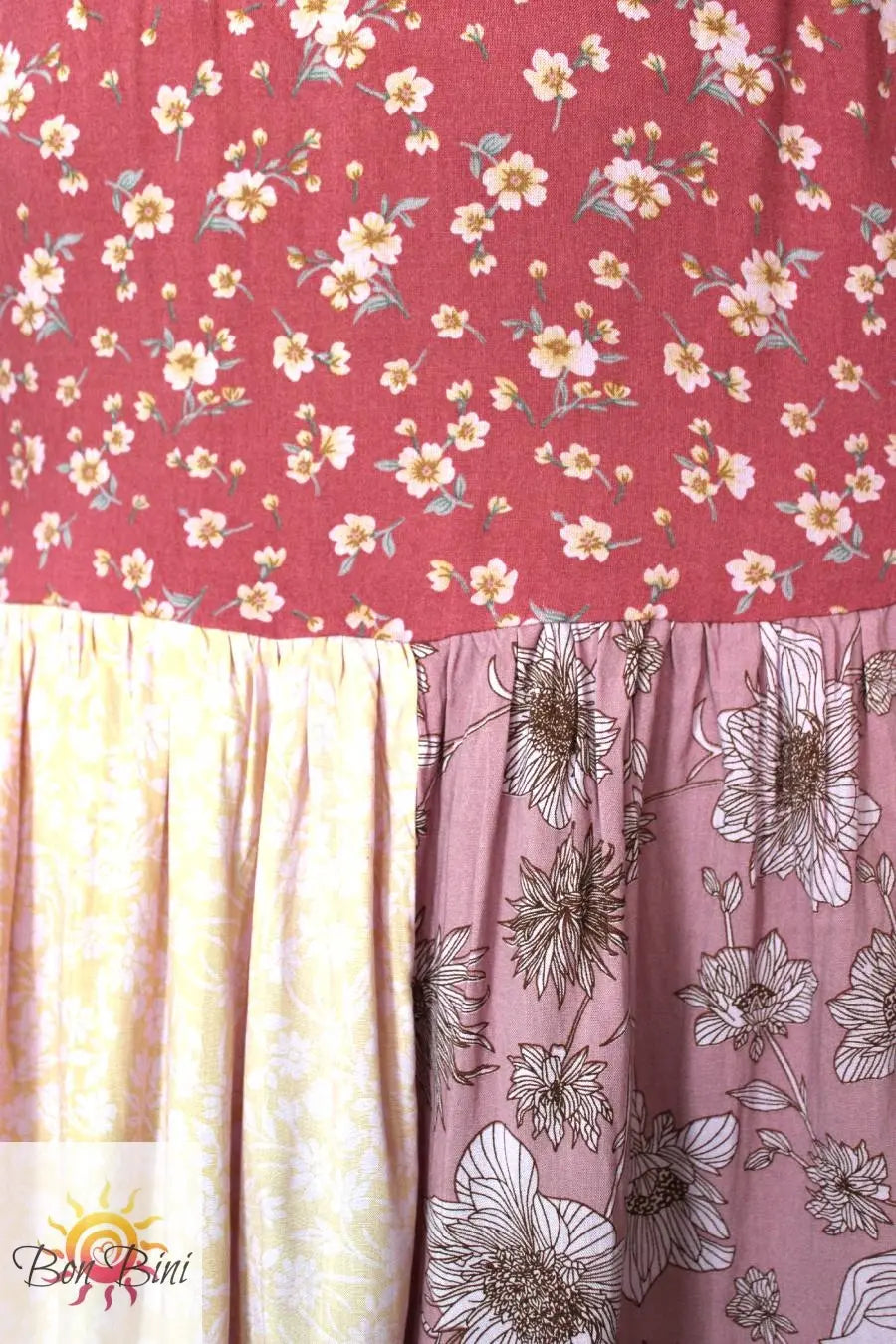 Back Up Close Of Floral Print Mauve Lava Wrap Skirt