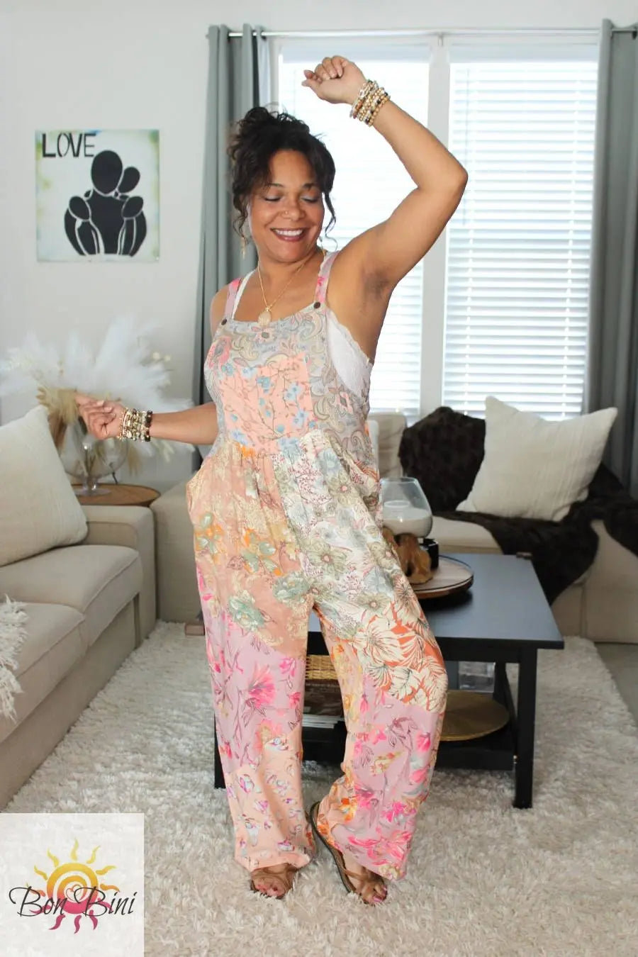 BB Pastel Peachy Blossom Skies Patchwork Overalls