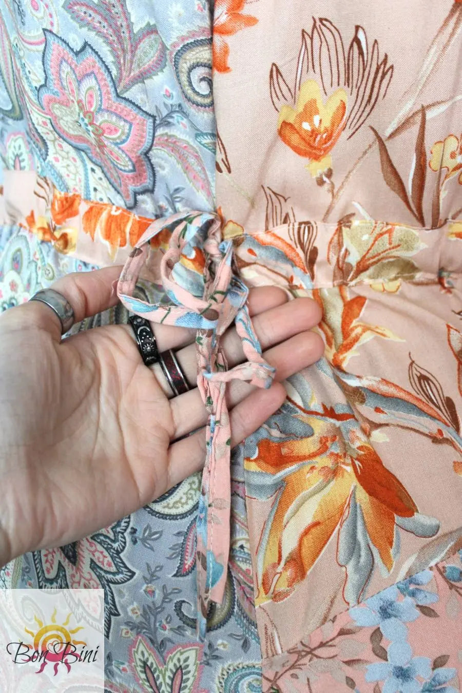 BB Pastel Peachy Blossom Skies Patchwork Overalls