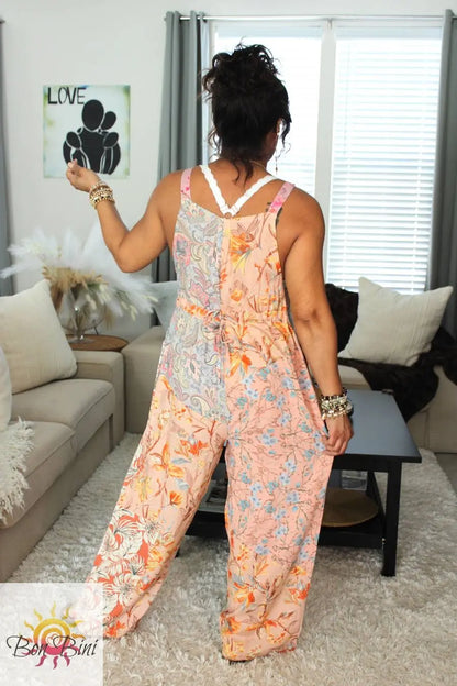 BB Pastel Peachy Blossom Skies Patchwork Overalls