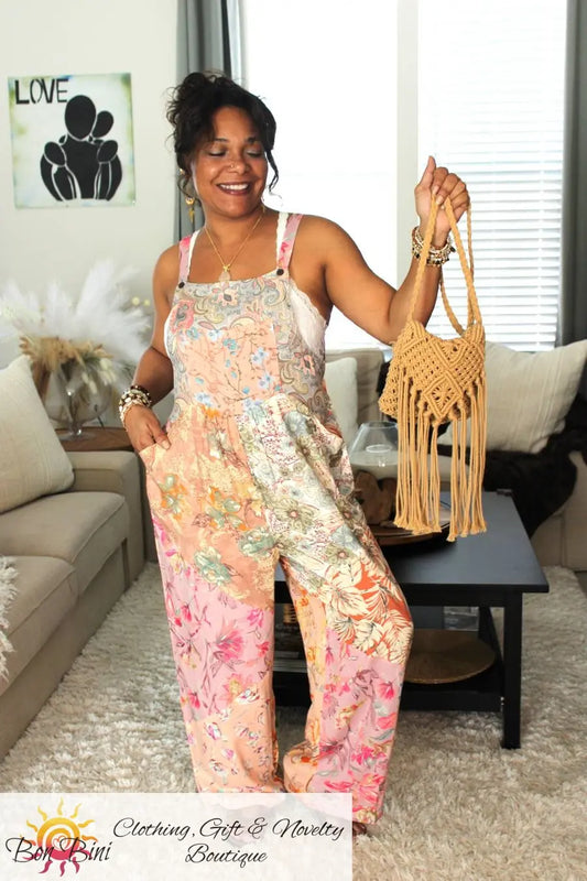 BB Pastel Peachy Blossom Skies Patchwork Overalls