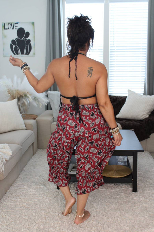 BB Red & Black Abstract Midi Capri Bloomer Shorts