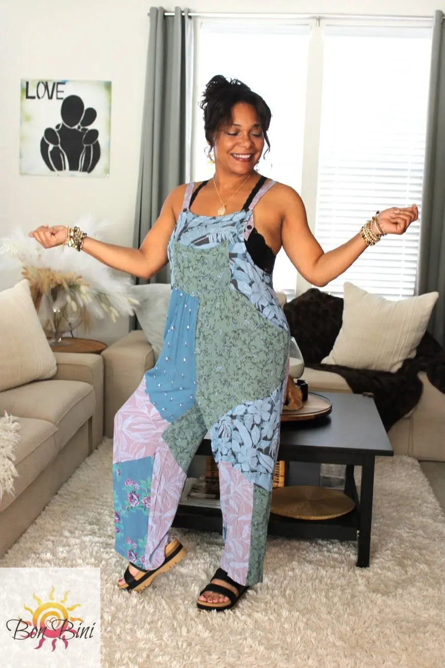 BB Serene Sage Meadows Patchwork Overalls