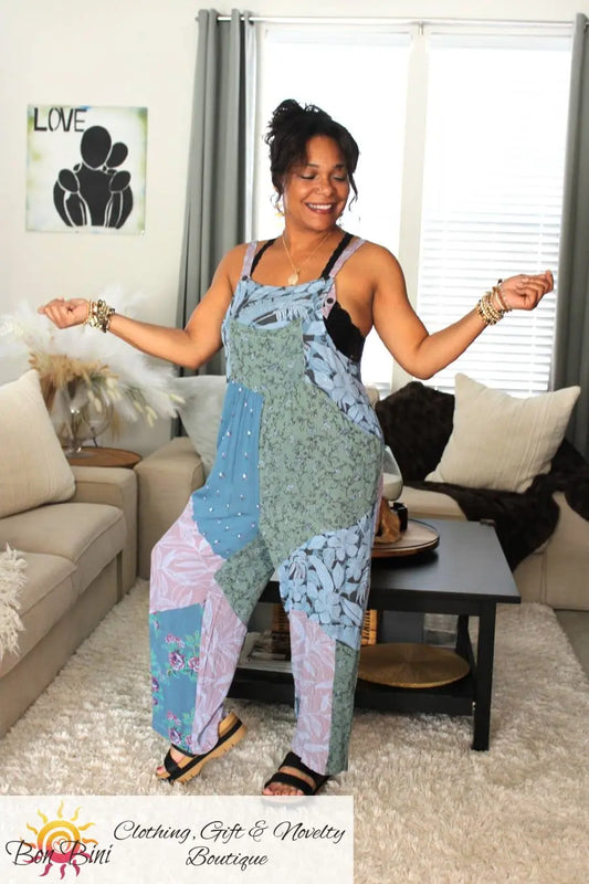 BB Serene Sage Meadows Patchwork Overalls