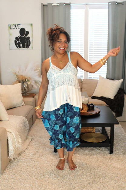 BB Tranquil Water Rose Midi Capri Bloomer Shorts