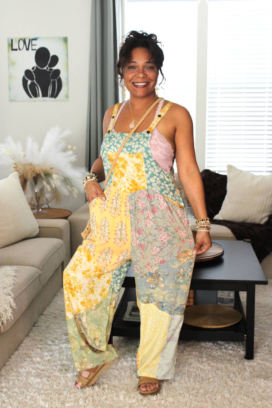 BB Pastel Sun & Ocean Shores Patchwork Hippie Overalls