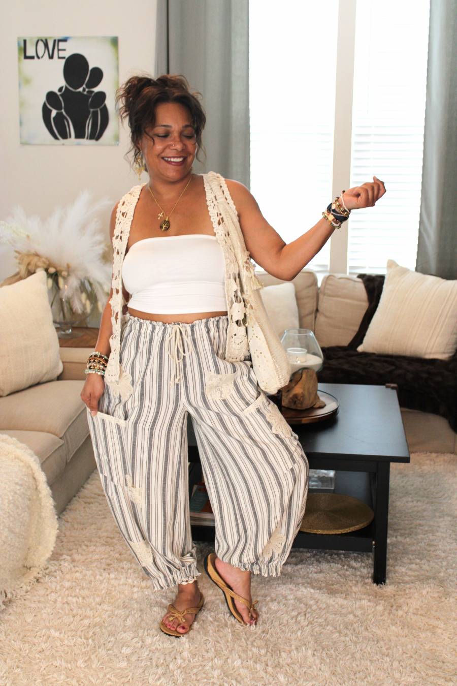 Beachy Waves Linen Balloon Pants