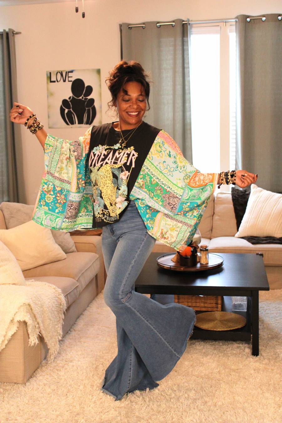 Black Dreamer Leopard Paradise Poncho Sleeve Top