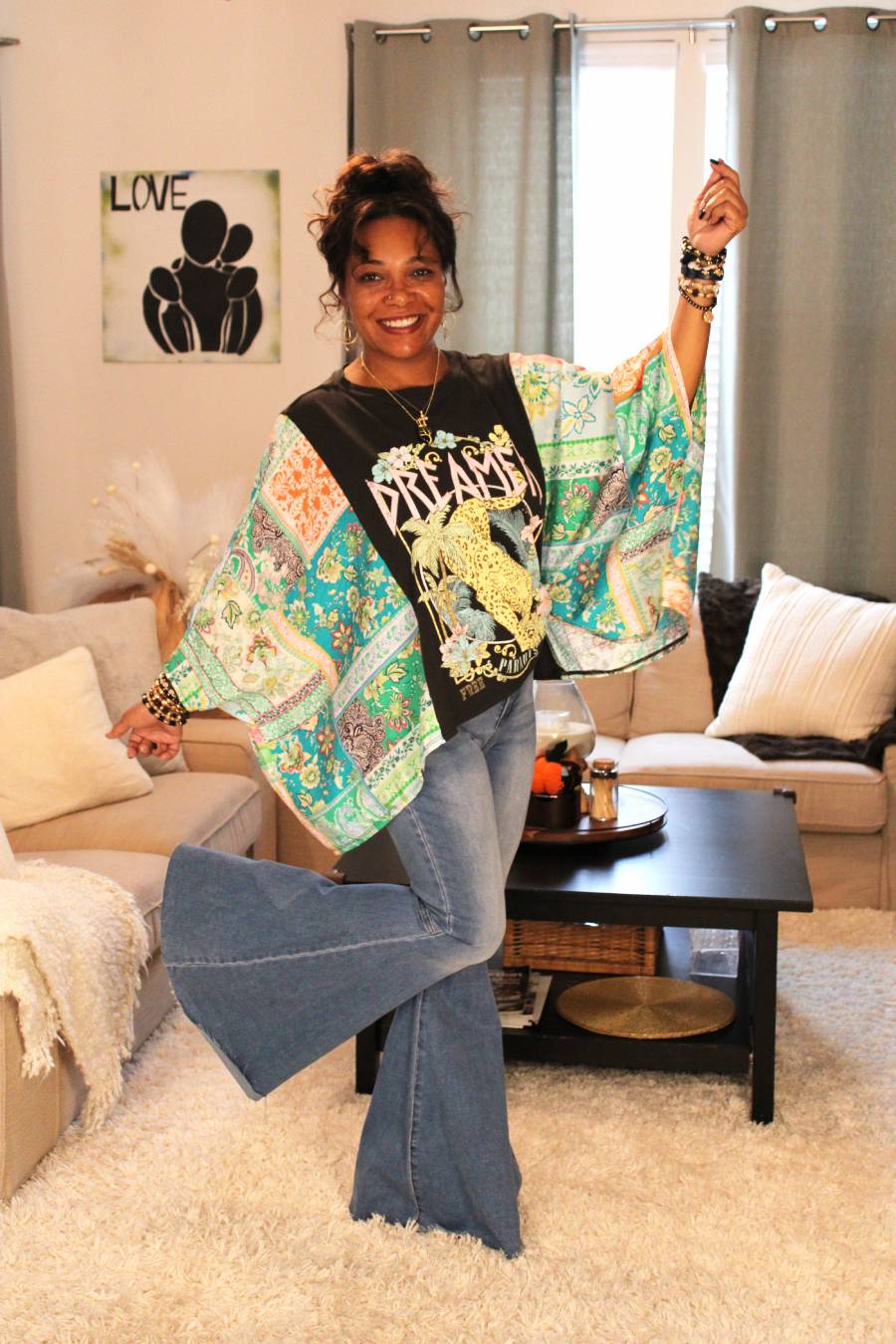 Black Dreamer Leopard Paradise Poncho Sleeve Top