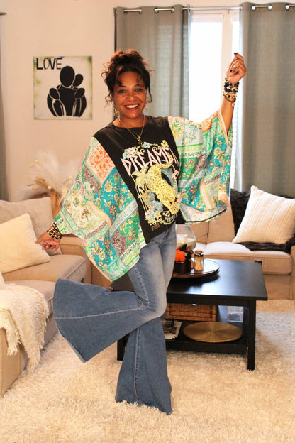 Black Dreamer Leopard Paradise Poncho Sleeve Top