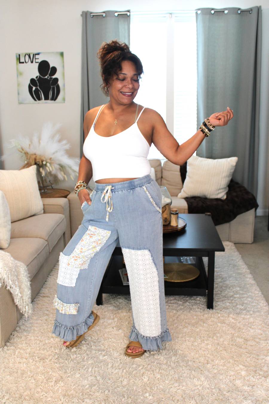 Blossom Blue Chambray Wide Leg Pants