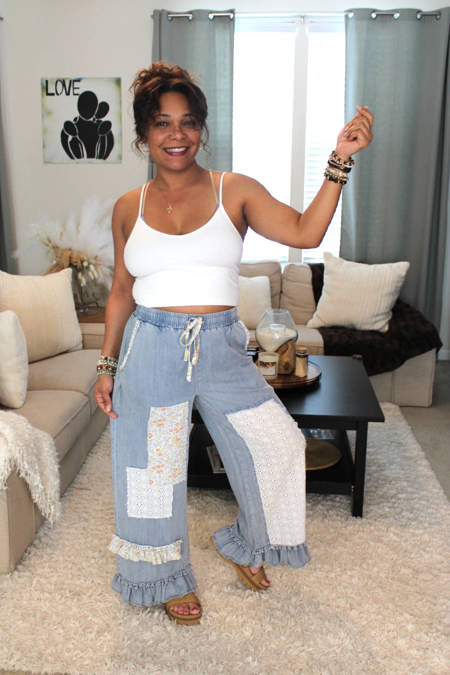 Blossom Blue Chambray Wide Leg Pants