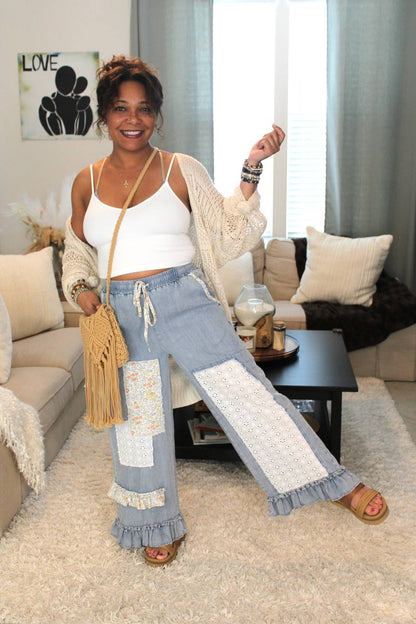 Blossom Blue Chambray Wide Leg Pants