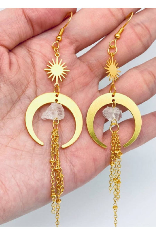 Bohemian Crescent Tassel Earrings