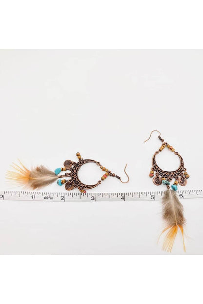 Boho Feather Charm Dangle Earrings