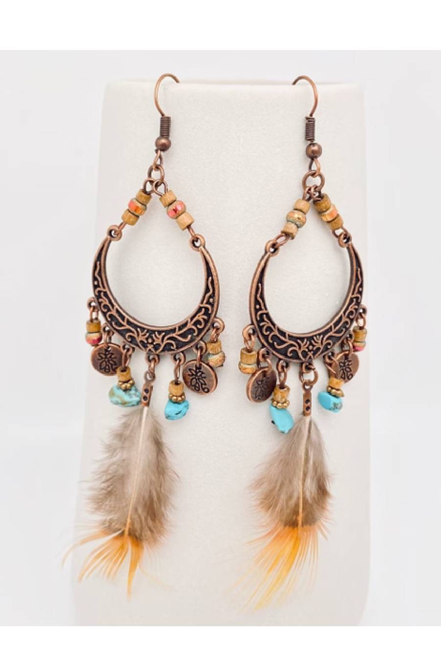Boho Feather Charm Dangle Earrings