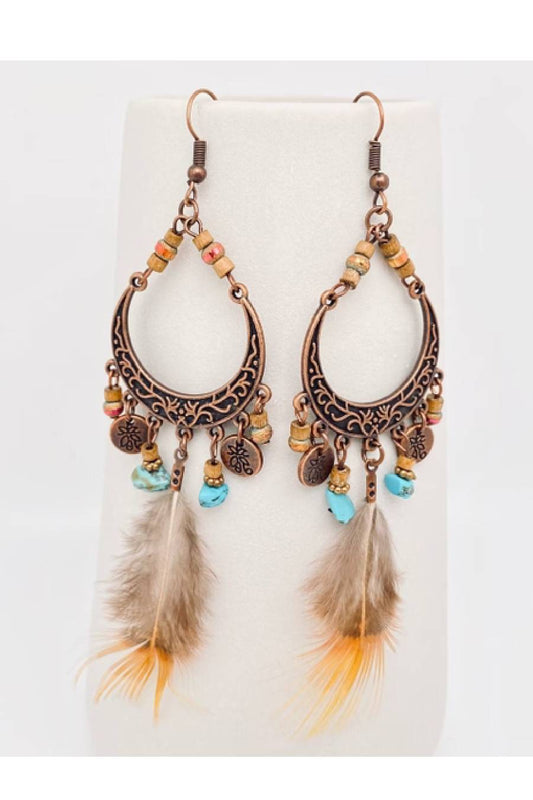 Boho Feather Charm Dangle Earrings