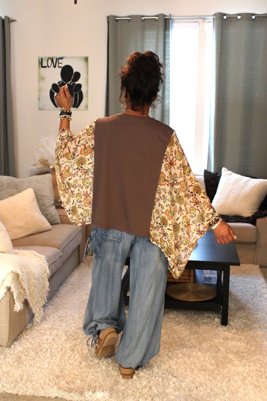 Brown Dreamer Leopard Paradise Poncho Sleeve Top