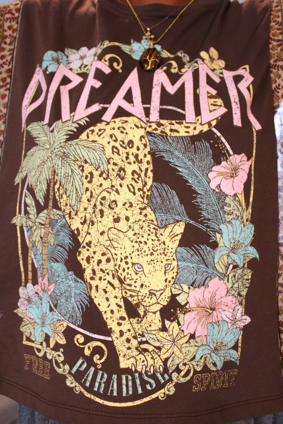 Brown Dreamer Leopard Paradise Poncho Sleeve Top