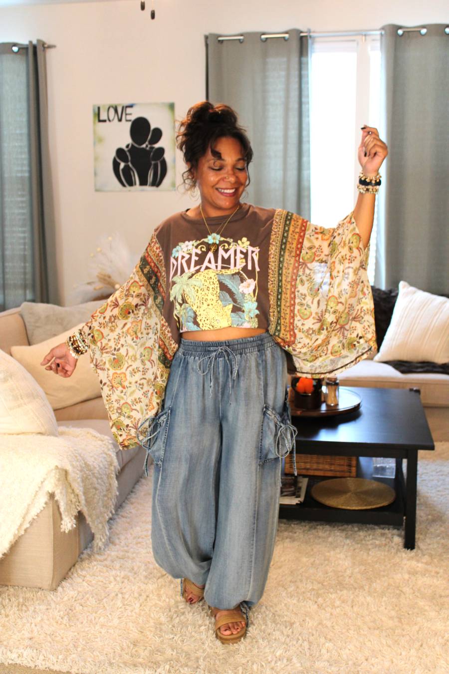 Brown Dreamer Leopard Paradise Poncho Sleeve Top