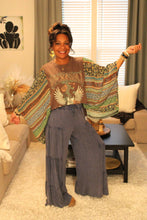 Load image into Gallery viewer, Brown Rock N’ Roll Rose Guitar Vintage Kantha Top
