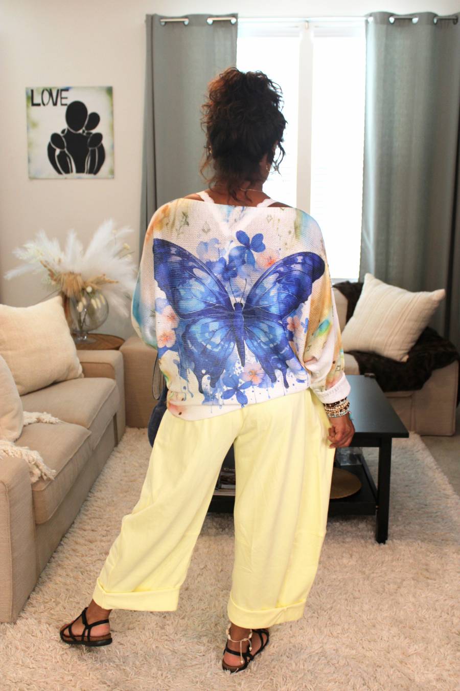 Butter Yellow Cotton French Terry Barrel Pants