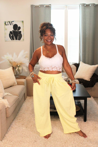 Butter Yellow Cotton French Terry Barrel Pants
