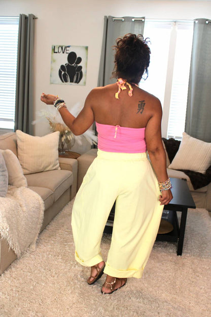 Butter Yellow Cotton French Terry Barrel Pants