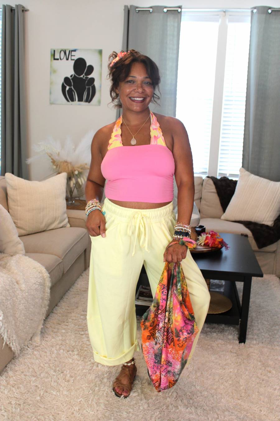 Butter Yellow Cotton French Terry Barrel Pants