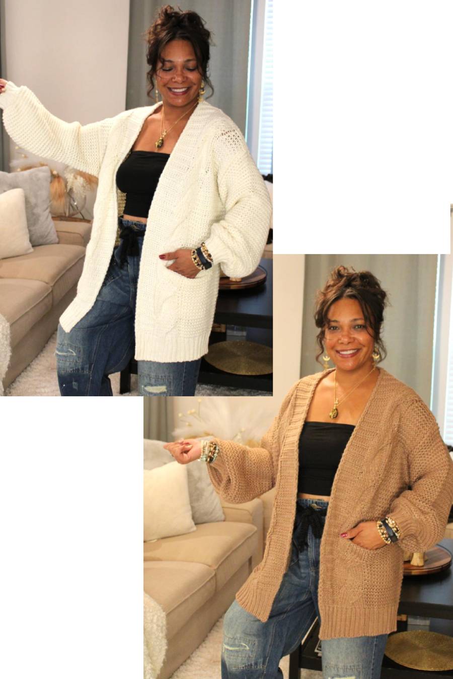Cable Lantern Sleeve Cardigan