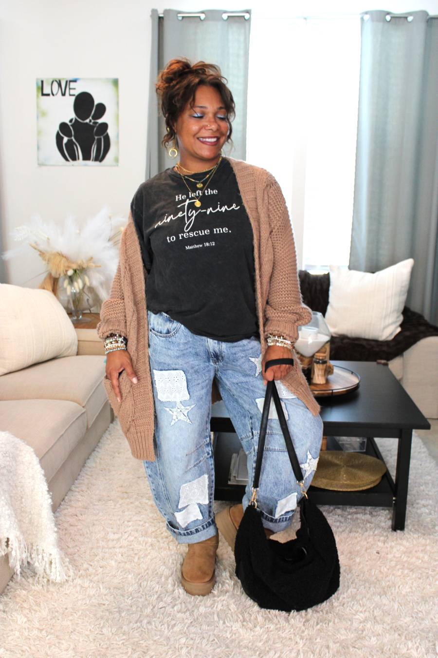 Cable Lantern Sleeve Cardigan